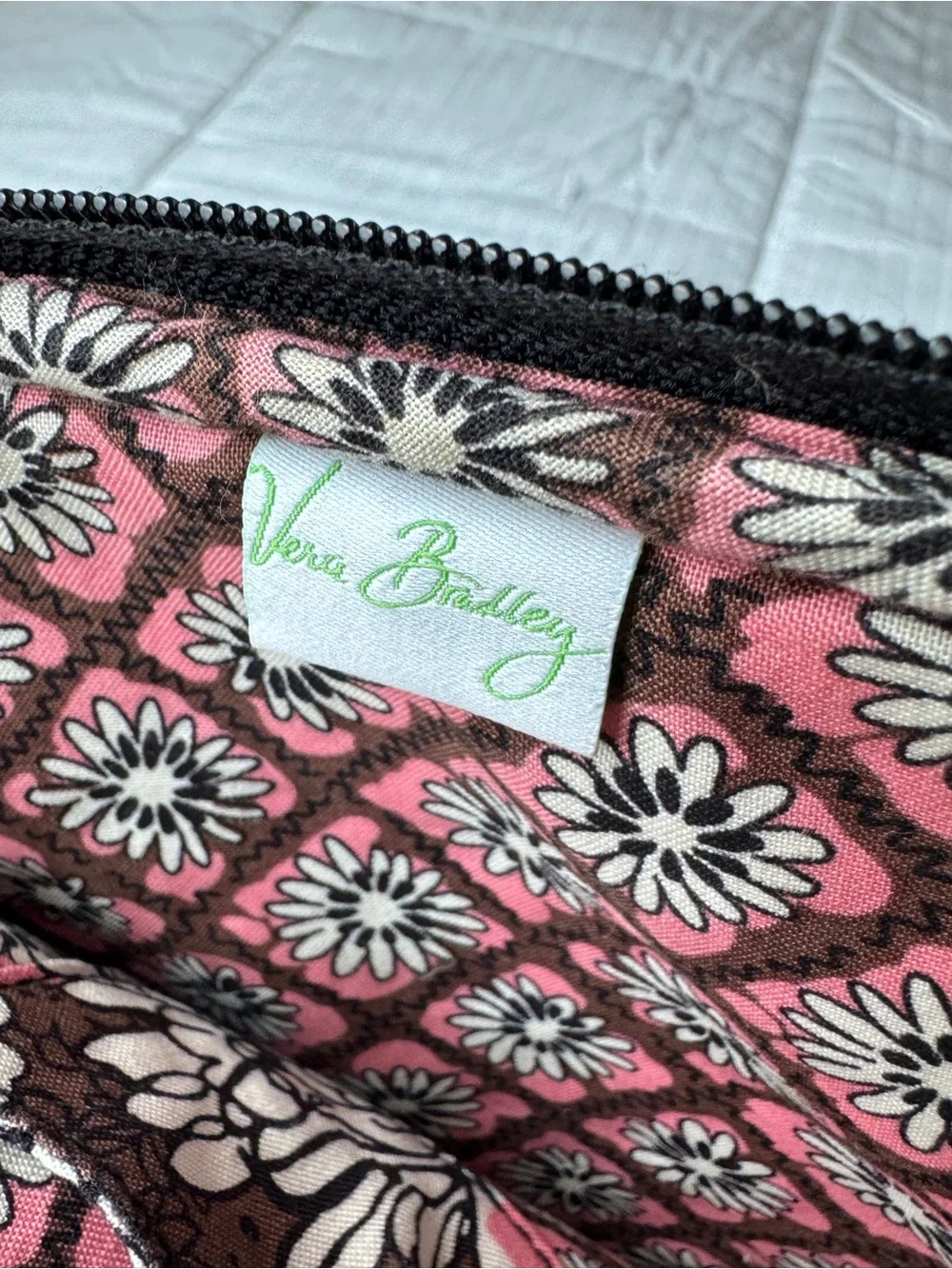 Vera Bradley pink floral tablet sleeve with zipper closure in mocha rogue